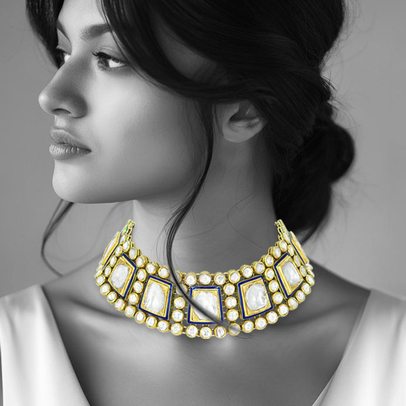 Polki Choker with Blue Enamel Accents